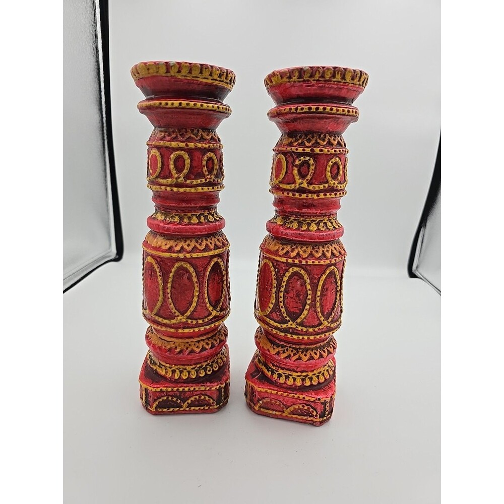 Vintage Napco Candlestick Holders Red and Yellow 10.75 Inches Made In Japan